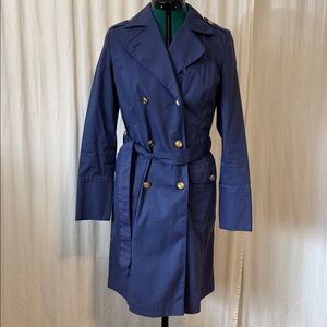 Bloomingdale's Private Label Midnight Blue Trench Coat with Gold Buttons size 10